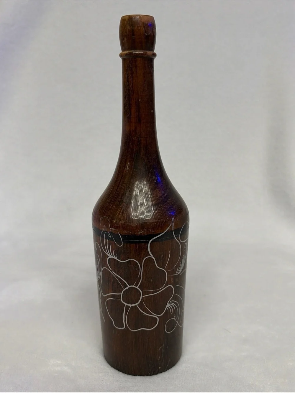 vintage hand-carved or turned wooden bottle or decanter